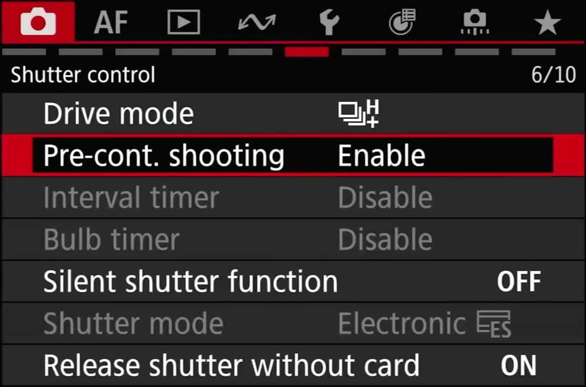 Pre-capture được chuyeenrr thành tùy chọn tiêu chuẩn trong menu